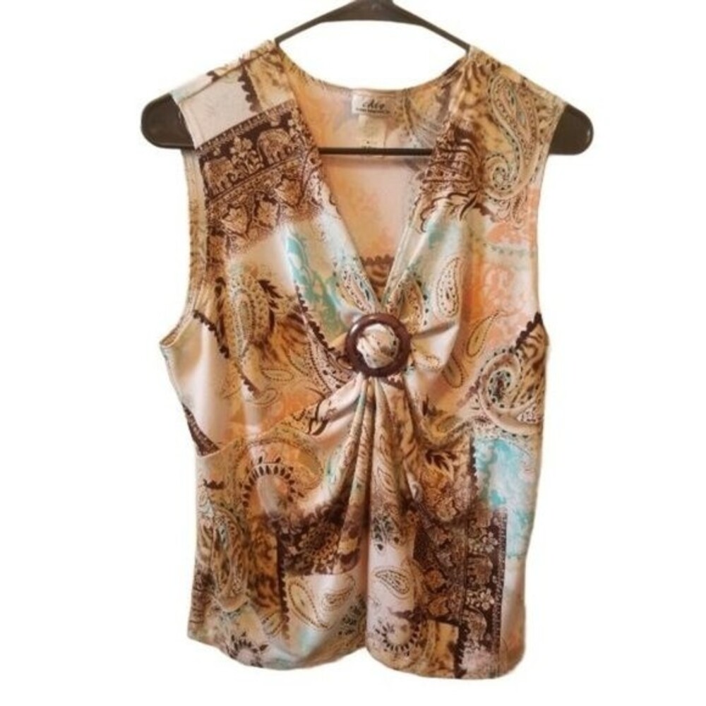 CDW multicolor paisley print sleeveless v neck top sz M